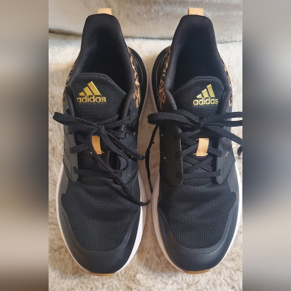 Adidas Rapidasport Running Shoes. Black and Leopard Print Sneakers. Sz 5 - Picture 3 of 9